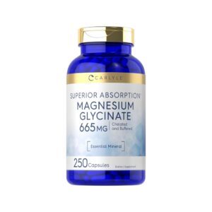 Carlyle Magnesium Glycinate 665 mg, frasco azul de 250 cápsulas de absorción superior