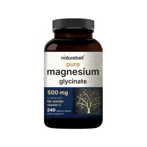 Pure Magnesium Glycinate 500 mg, frasco ámbar de 240 cápsulas vegetariana